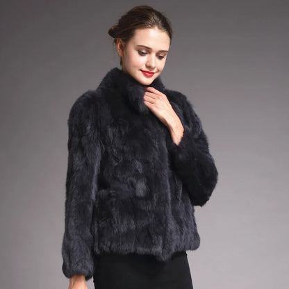 Women's short jacket with stand collar and long sleeves