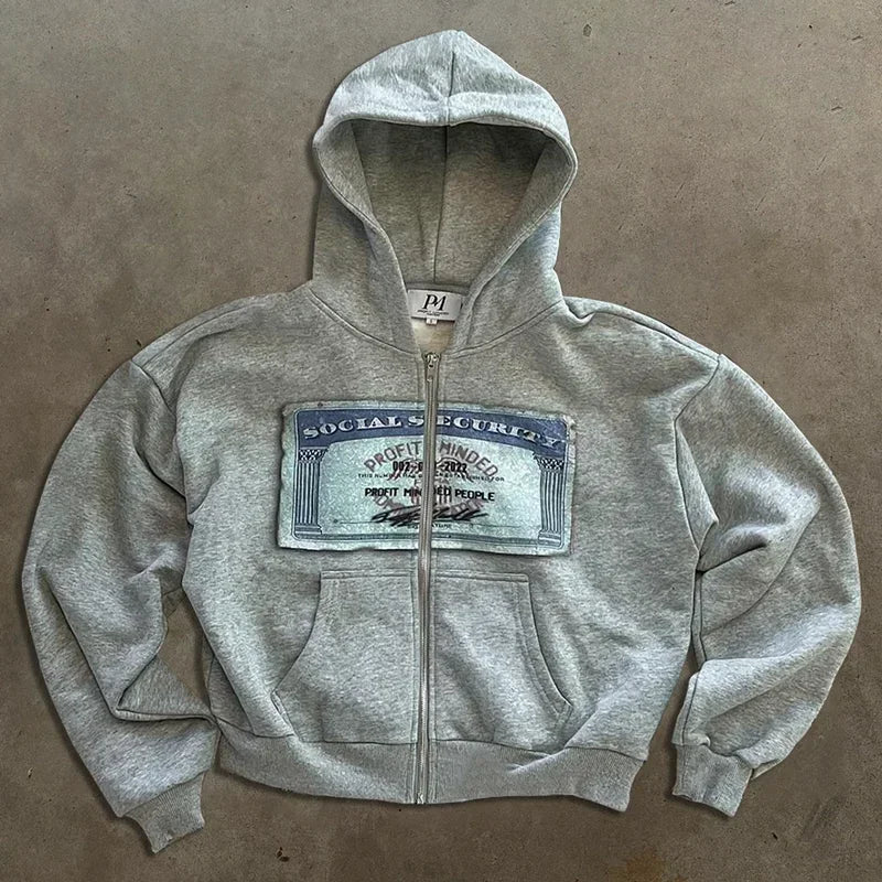 Unisex Zip-Up Hoodie with Hood and Graphic Print