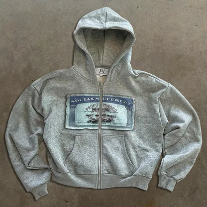 Unisex Zip-Up Hoodie with Hood and Graphic Print