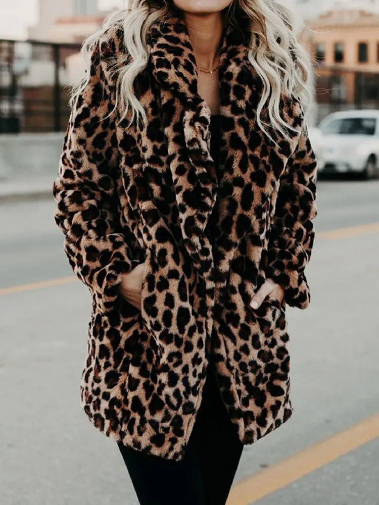 Women's leopard-print winter plush short coat