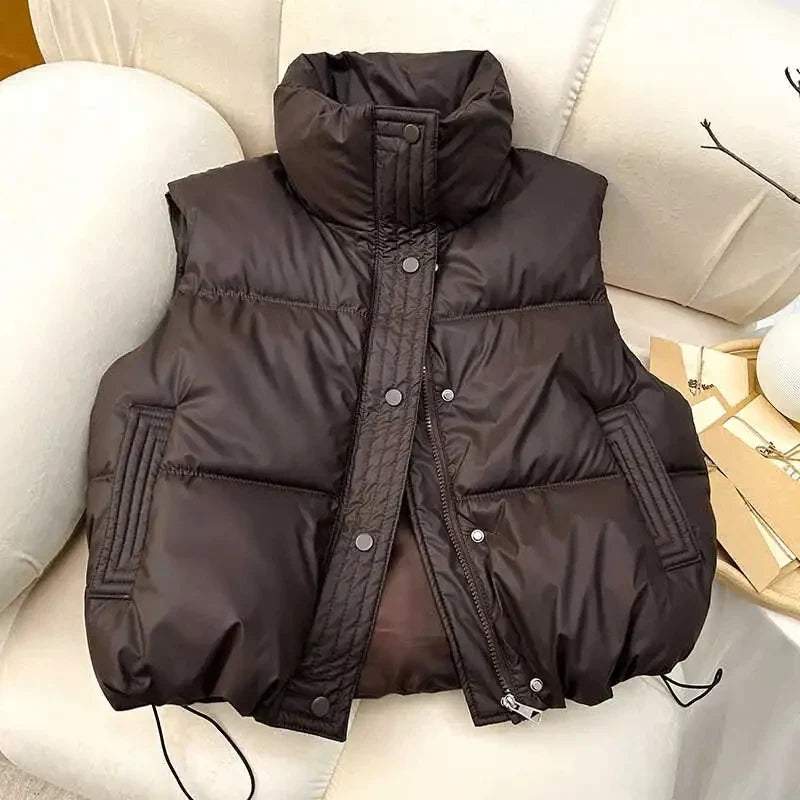 Women's Quilted Vest with Stand-Up Collar and Zipper
