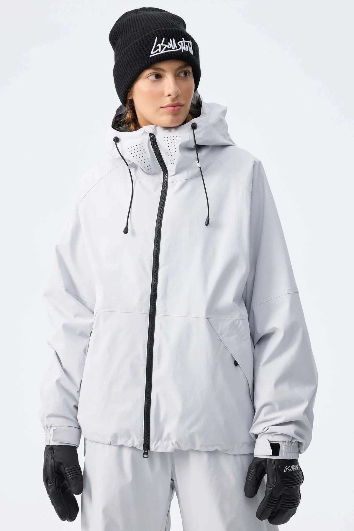 Winter ski jacket with hood and zipper, waterproof outdoor jacket for women