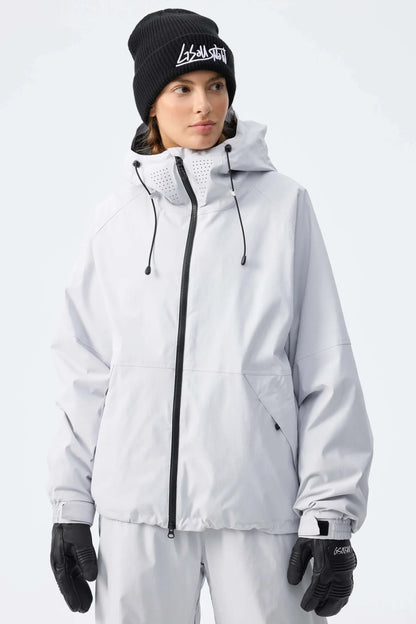 Winter ski jacket with hood and zipper, waterproof outdoor jacket for women