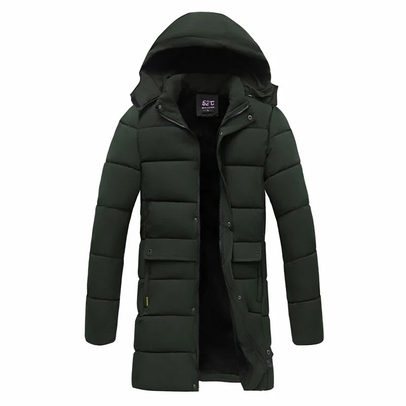 Men's winter parka with hood, long padded coat