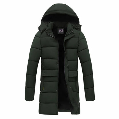 Men's winter parka with hood, long padded coat