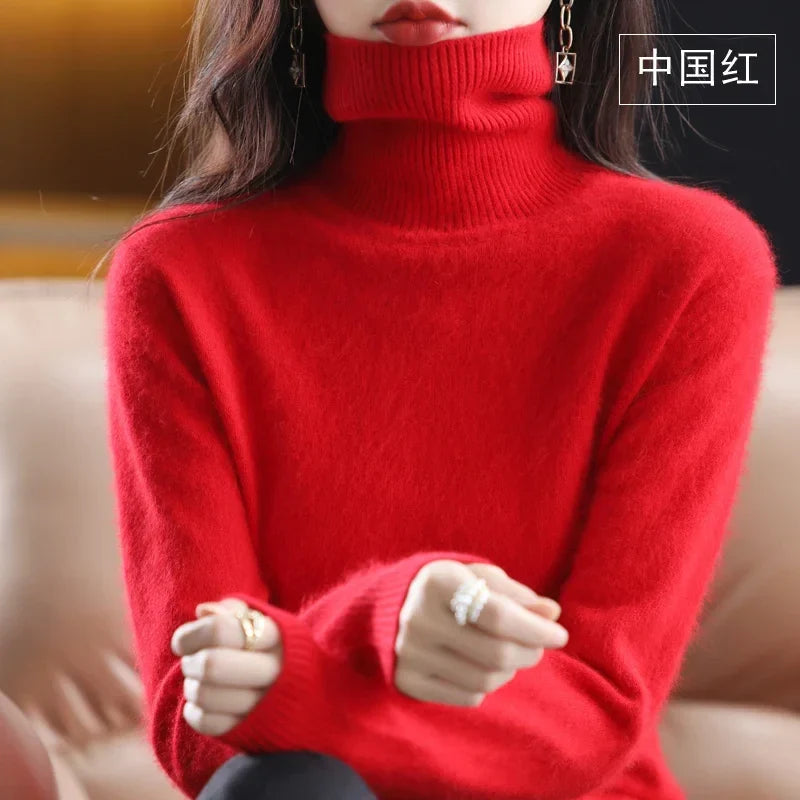 Women's turtleneck sweater long sleeves fine-knit sweater soft material