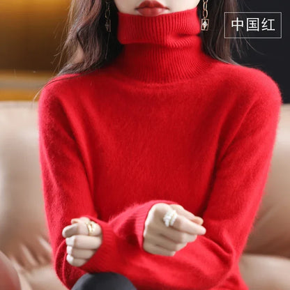 Women's turtleneck sweater long sleeves fine-knit sweater soft material