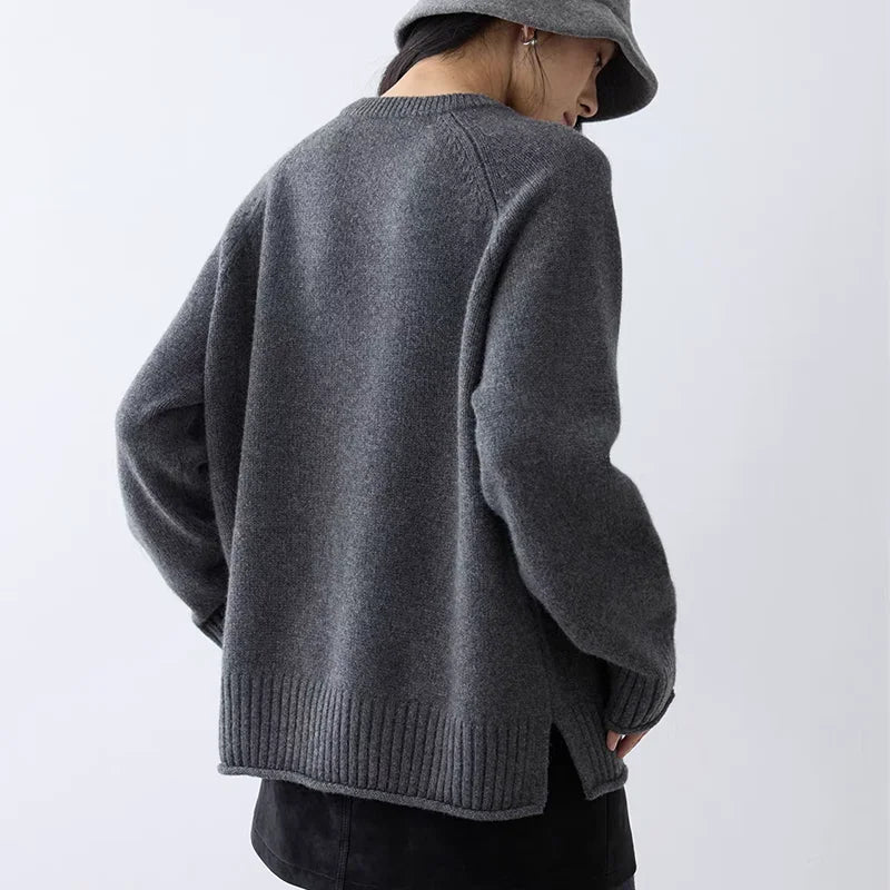 Women's Oversized Crew-Neck Long-Sleeve Knit Sweater