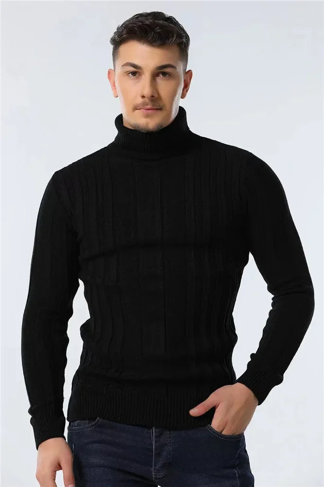 Men's rib-knit turtleneck sweater, long sleeve