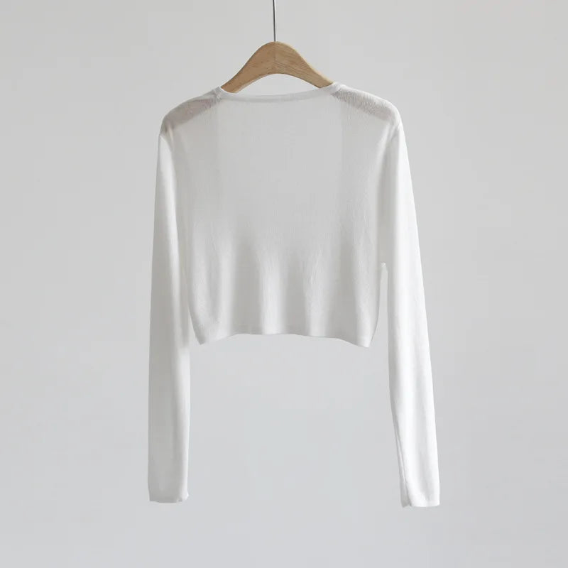 Damen Kurzstrickjacke Bolero dünn Langarm einfarbig