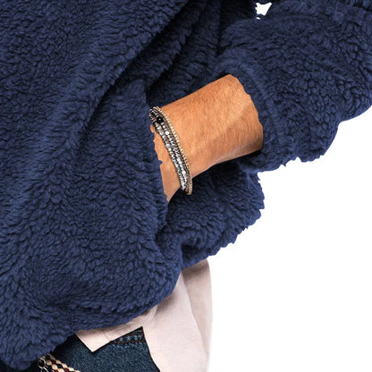 Men's teddy fleece hooded jacket with zipper and pockets