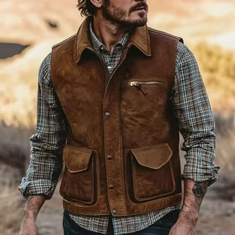 Men's rustic brown vest with pockets