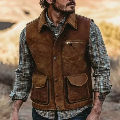 Men's rustic brown vest with pockets