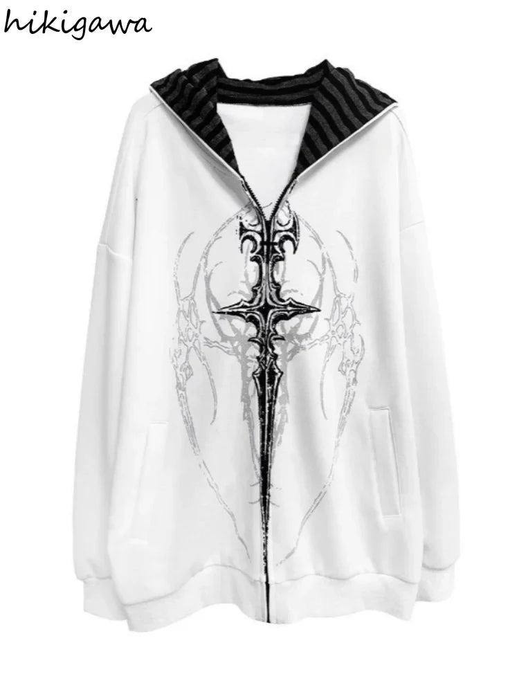 Unisex oversized zip-up hoodie with Gothic print
