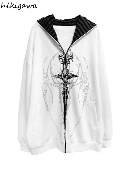 Unisex oversized zip-up hoodie with Gothic print