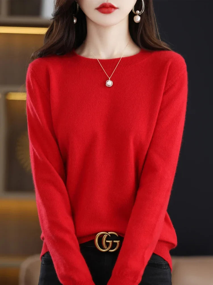 Damen Pullover Rundhals Langarm Feinstrick