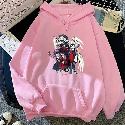 Hoodie mit Kapuze und Anime-Figuren Print Schwarz Unisex