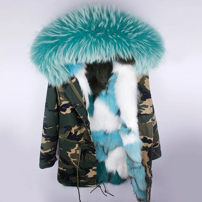 Women's winter parka with pink faux fur lining & hood