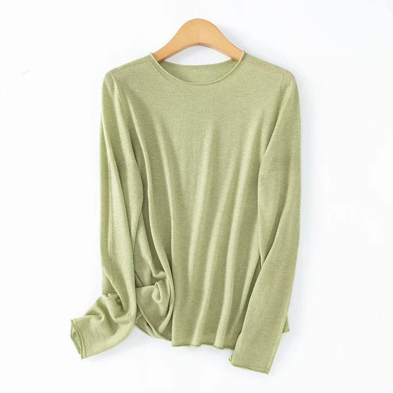 Langarm-Pullover Damen Rundhals Leichtes Material Einfarbig
