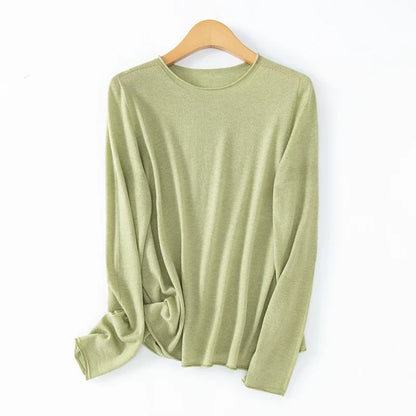 Langarm-Pullover Damen Rundhals Leichtes Material Einfarbig