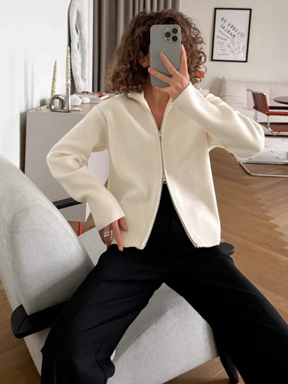 Damen Strickjacke mit Reißverschluss und Stehkragen, langärmlig