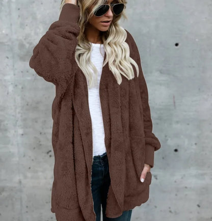 Damen Kuschelige Strickjacke Offen Flauschige Jacke Langarm