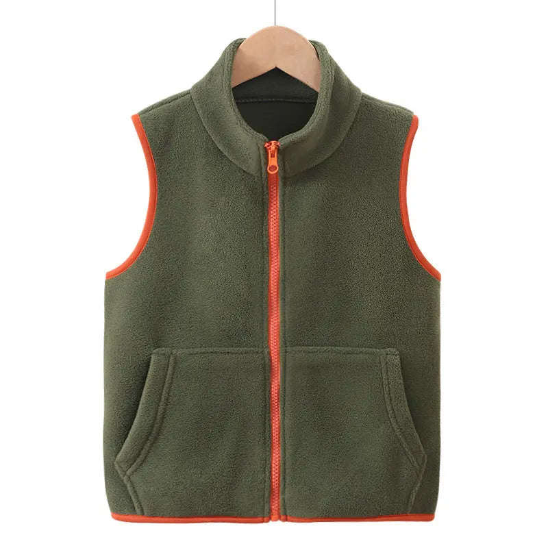 Children's fleece vest with zipper and stand-up collar