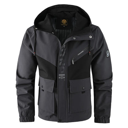Men's outdoor jacket with hood, multicolored, zip closure