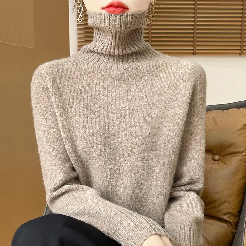 Damen Rollkragenpullover Strickpullover Weich Schlicht Langarm