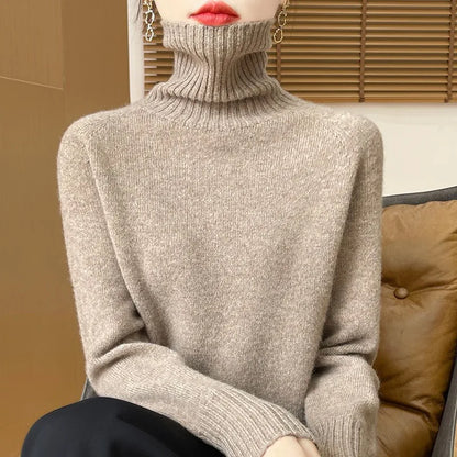 Damen Rollkragenpullover Strickpullover Weich Schlicht Langarm