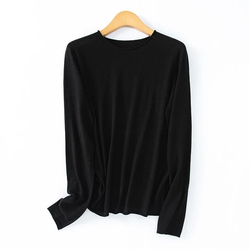 Langarm-Pullover Damen Rundhals Leichtes Material Einfarbig