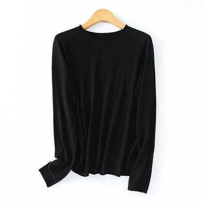 Langarm-Pullover Damen Rundhals Leichtes Material Einfarbig