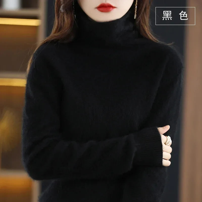 Women's turtleneck sweater with long sleeves - Soft knitted sweater for women