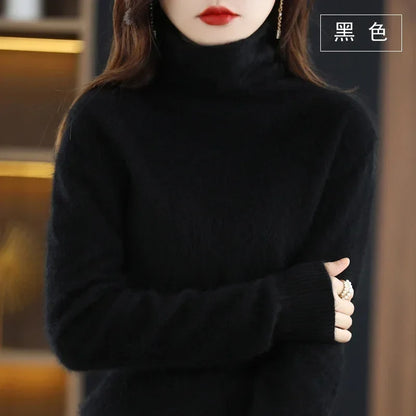 Women's turtleneck sweater with long sleeves - Soft knitted sweater for women