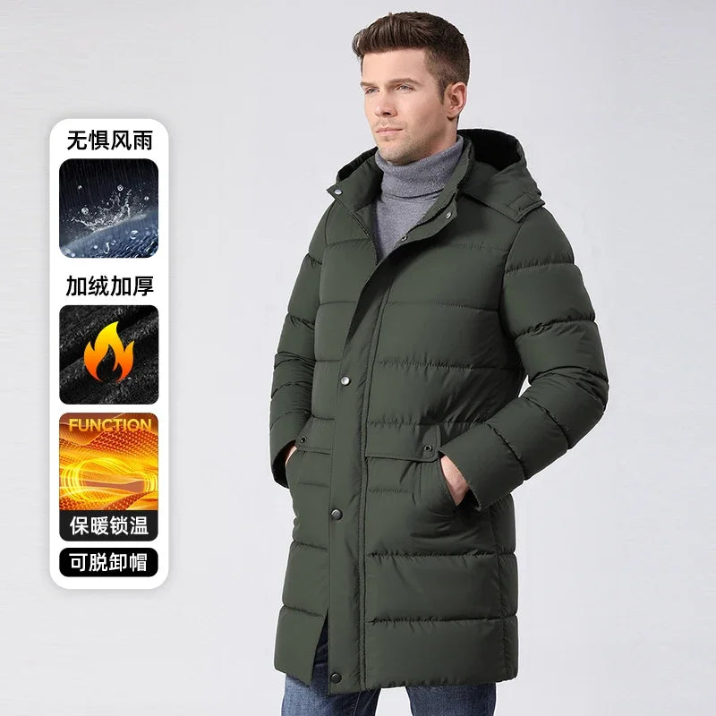 Herren Daunenparka mit Kapuze - Langer Wintermantel in verschiedenen Farben