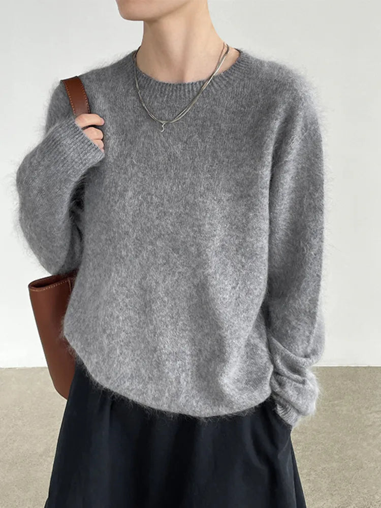 [LANMREM] Dames Fleece Gevoerde Ronde Hals Wollen Gebreide Trui Zachte Pluizige Slim Fit Sfeervolle Pullover Voor Herfst Winter 26E04076