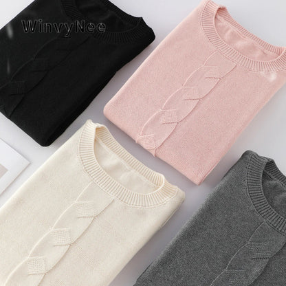 Women's Crew-Neck Knit Sweater with Cable-Knit Pattern