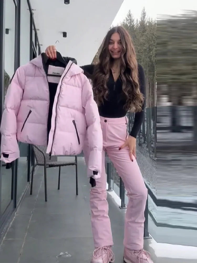 Women's pink ski pants with zippers