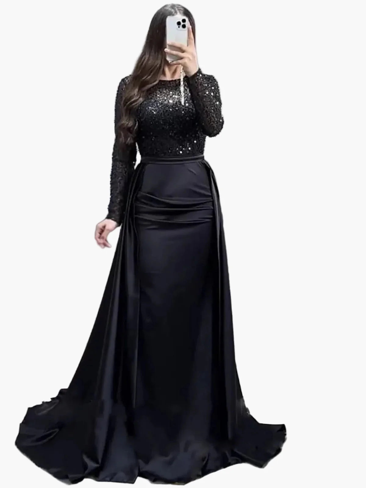 Damen Abendkleid Elegant Langarm Glitzer Partykleid für besondere Anlässe