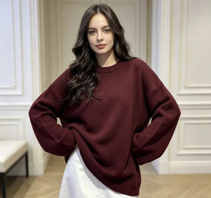 Women's oversized crew-neck long-sleeve knitted sweater