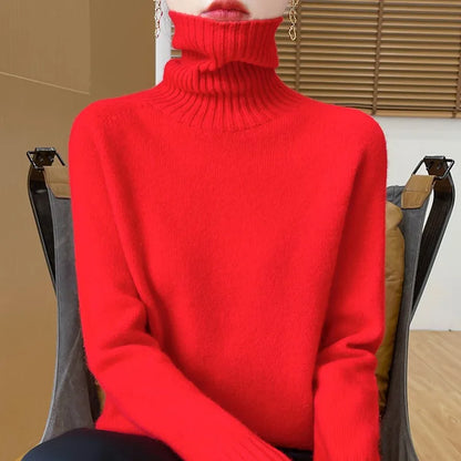 Damen Rollkragenpullover Strickpullover Weich Schlicht Langarm