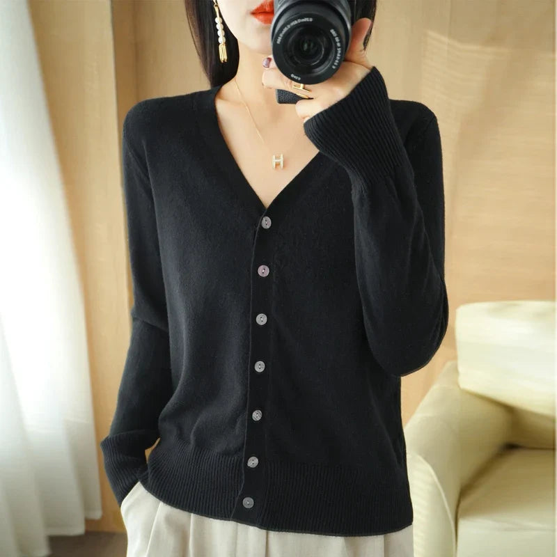Damen Strick-Cardigan mit V-Ausschnitt und Knopfleiste