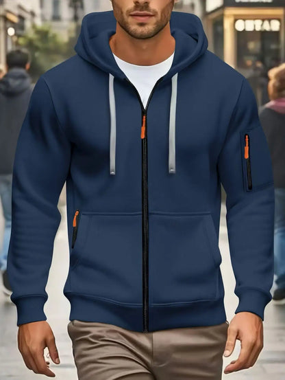 Men's zip-up hoodie with pockets, olive green