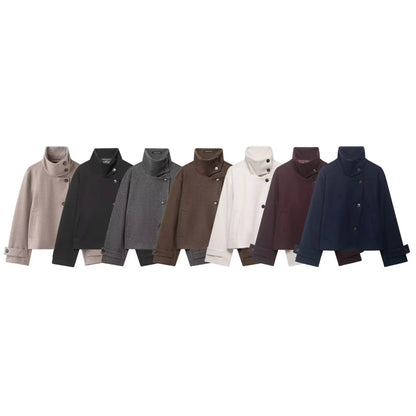 Kurze Damen Übergangsjacke mit Stehkragen und weiten Ärmeln, meliert