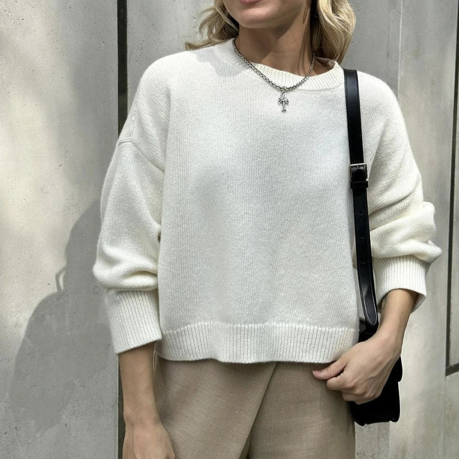 Damen Strickpullover Rundhals Langarm Oversize