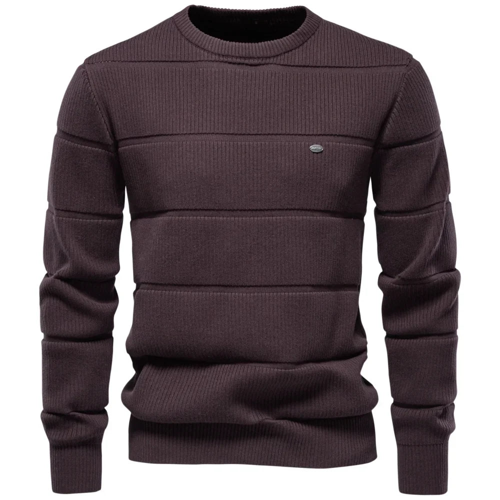 Herren Pullover Rundhals Rippstrick Optik Langarm