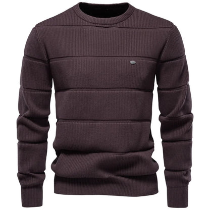 Herren Pullover Rundhals Rippstrick Optik Langarm