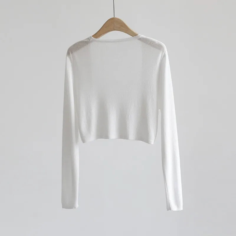Damen Kurzstrickjacke Bolero dünn Langarm einfarbig