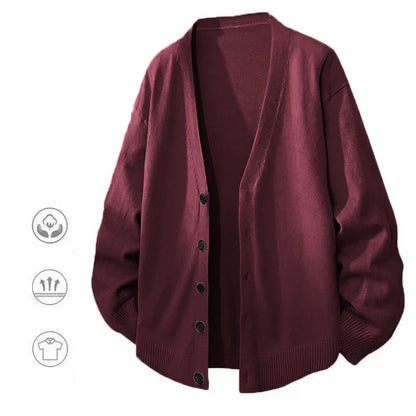 Herren Strickjacke V-Ausschnitt Unifarben Knöpfe