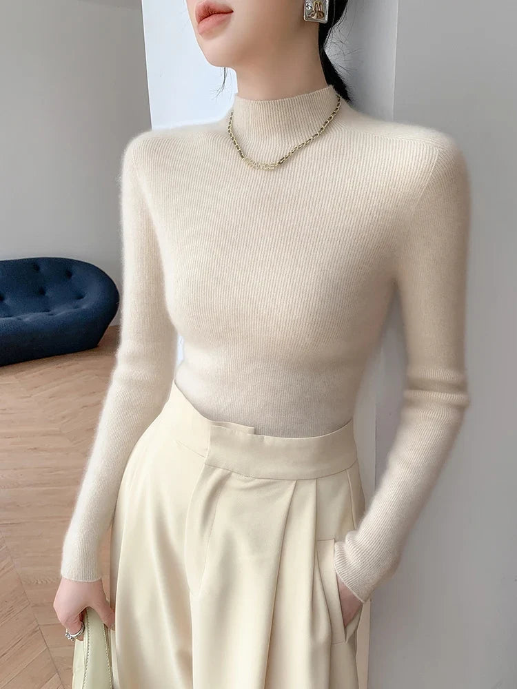 Women's Slim-Fit Ribbed-Knit Long-Sleeve Turtleneck Sweater